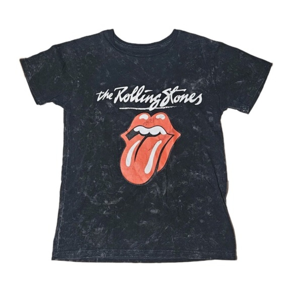 The Rolling Stones Womens T-Shirt Medium Gray Distressed Tongue Graphic Logo‎